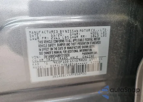 2021 Nissan Sentra Sv z USA, uszkodzony, nr VIN 3N1AB8CV4MY210930